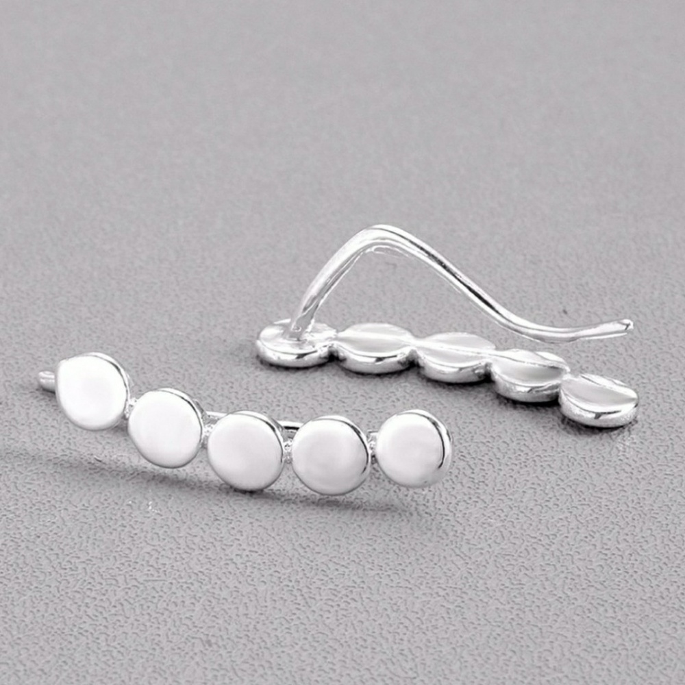 Silver Tone Circle Ear Climber Sweep Earrings - Picture 3 of 6